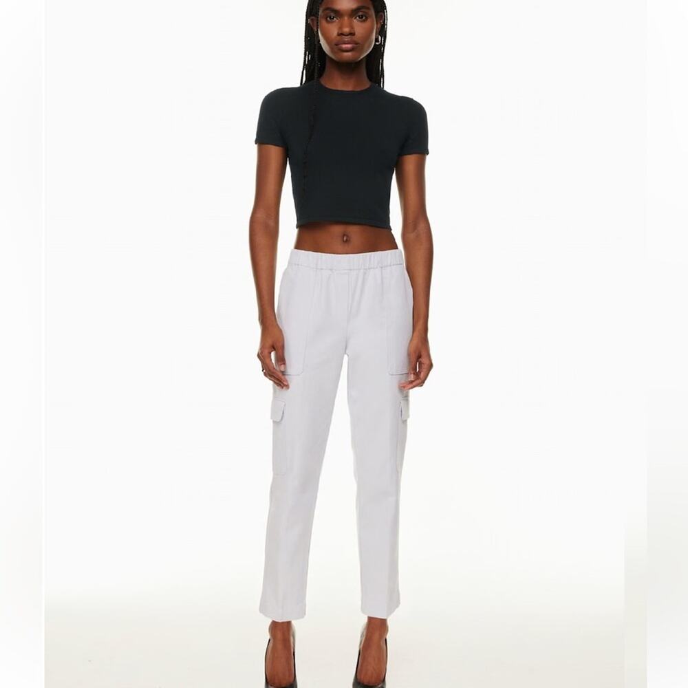 Aritzia Babaton Titan Mid Rise Ankle White Cargo Pants Cotton Silk Blend Size 00